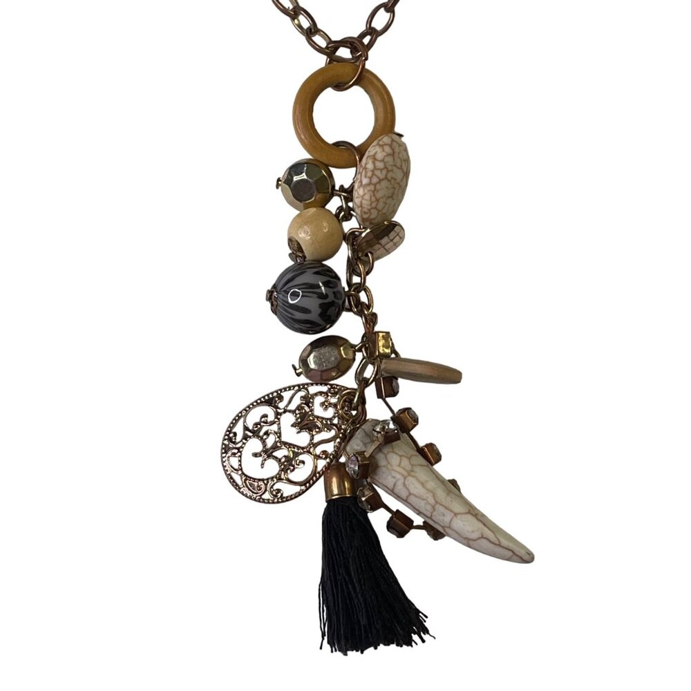 Vintage Boho Charm Necklace Beads Tassel Pendant Adjustable Length Retro u Fashi - Picture 3 of 7